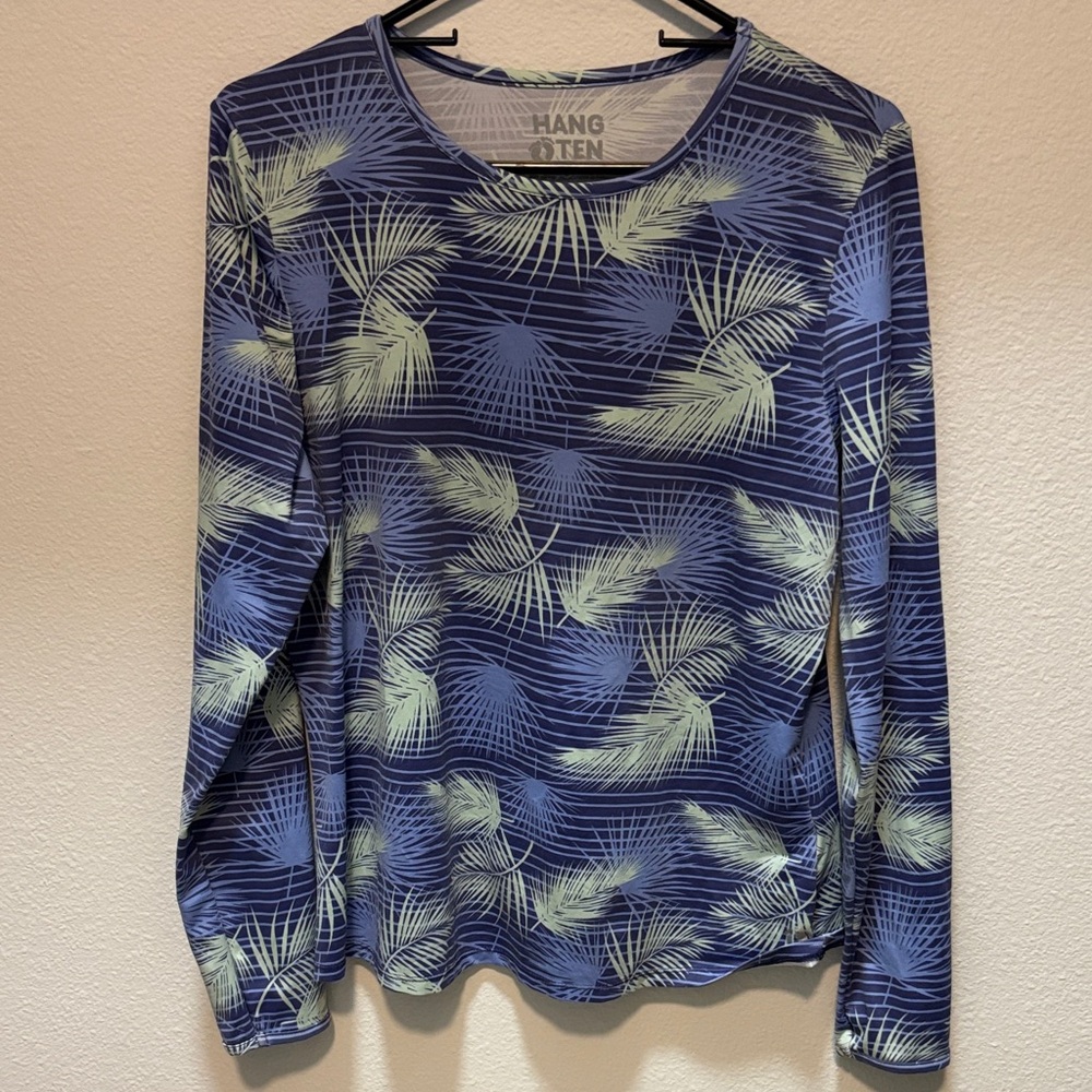 Hang Ten Women's Long Sleeve Rash Guard Palm Print Top - large